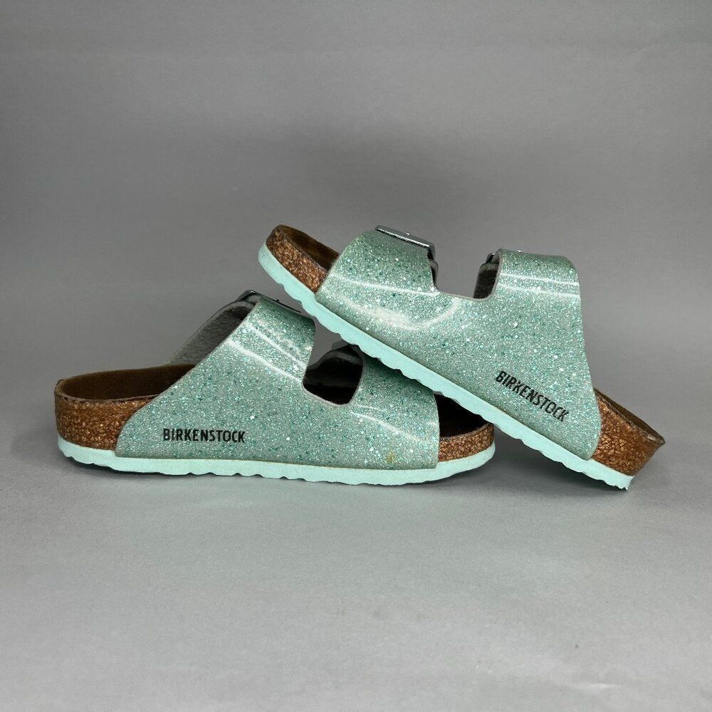 Birkenstock Arizona Sandals Little Girls Size 8.5 Sparkly Turquoise Buckle Slide - Picture 7 of 12